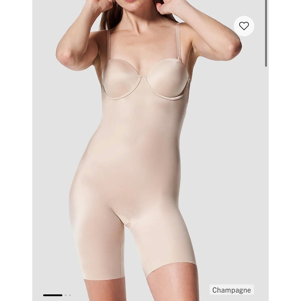 Spanx Suit Your Fancy Cupped Mid-Thigh Bodysuit Champagne 0400097413283